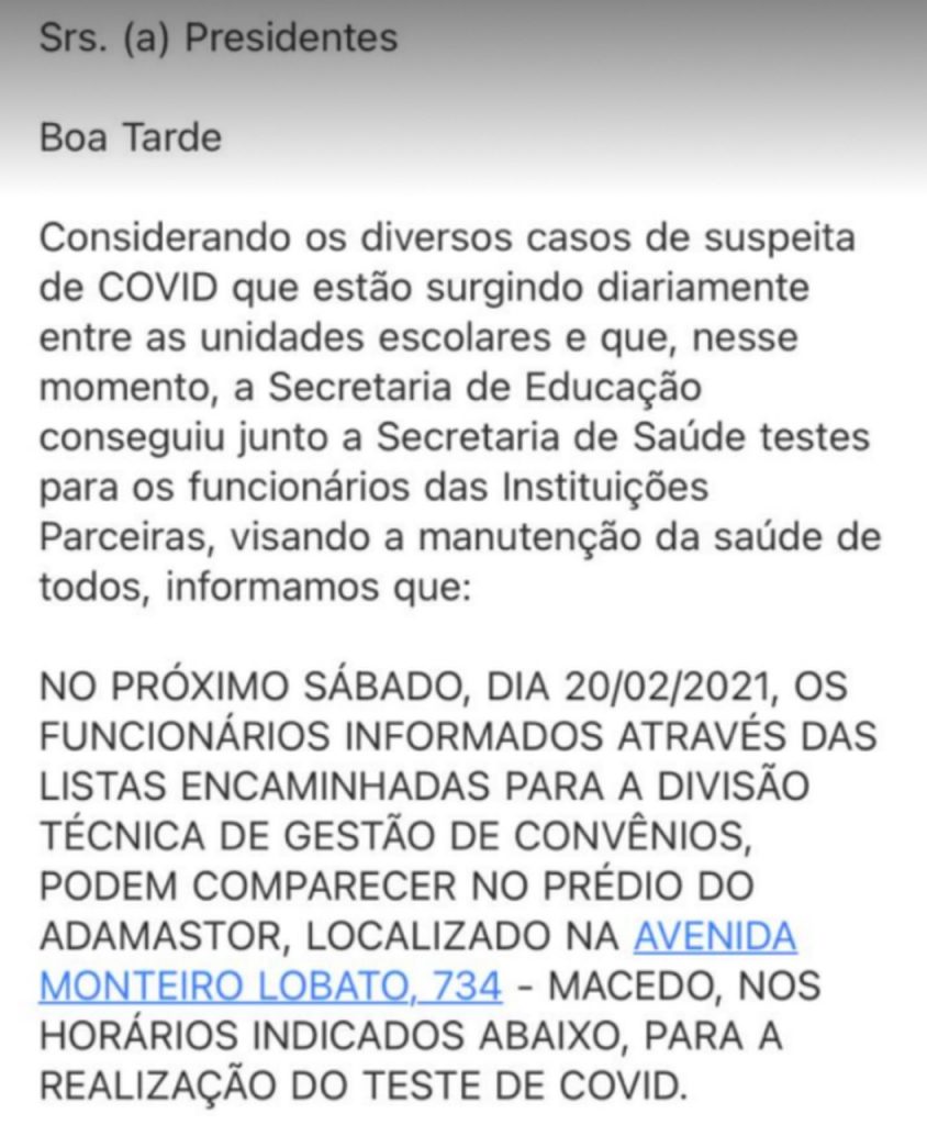 Prefeitura afasta funcionários de creche após testagem que gerou aglomeração no Adamastor Prefeitura afasta funcionários de creche após testagem que gerou aglomeração no Adamastor
