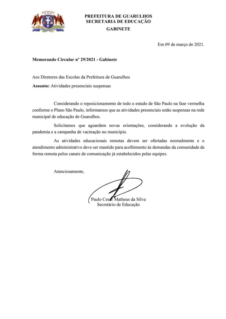 Memorando volta às aulas