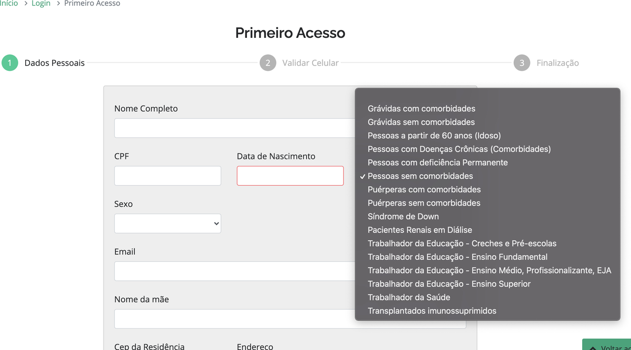 Cadastro vacinação