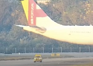 Pipa enroscada em cauda de avião