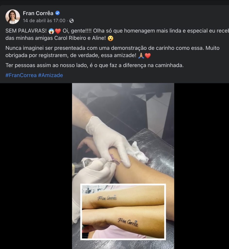 Vereadora tatua nome de amiga e presidente do PSDB e rebate críticas sobre decisão