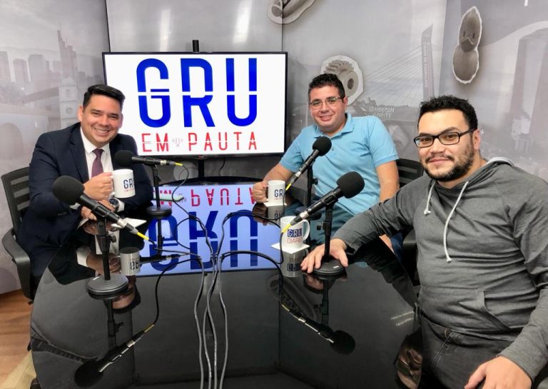 Abner Vidal, presidente da OAB Guarulhos, Wellington Alves e Eurico Cruz, no GRU em Pauta
