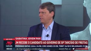 Tarcísio de Freitas, em sabatina na Jovem Pan
