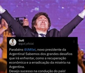 Guti parabeniza Milei por vitória pela presidência da Argentina