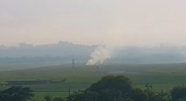 Balões caem no Aeroporto Internacional de Guarulhos, neste domingo (17), e pegam fogo.