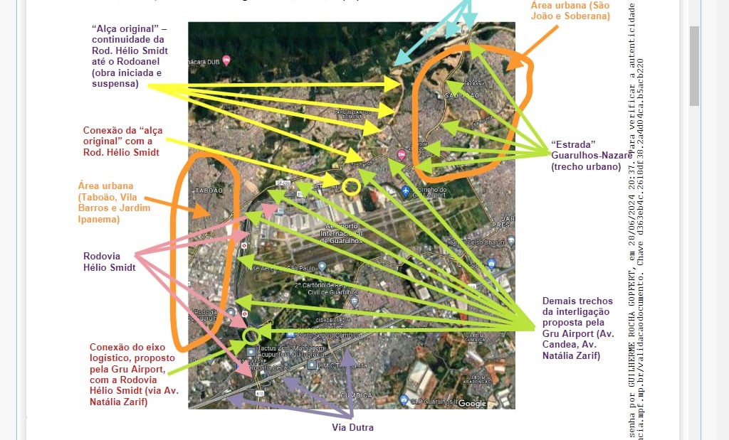 Mapa com propostas de Alça de Acesso Rodoanel Norte Aeroporto