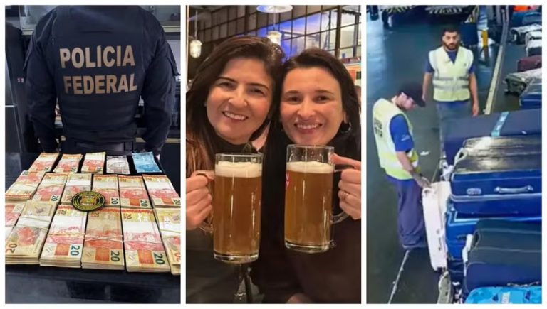 Material apreendido do chefe pela Polícia Civil e foto das passageiras presas