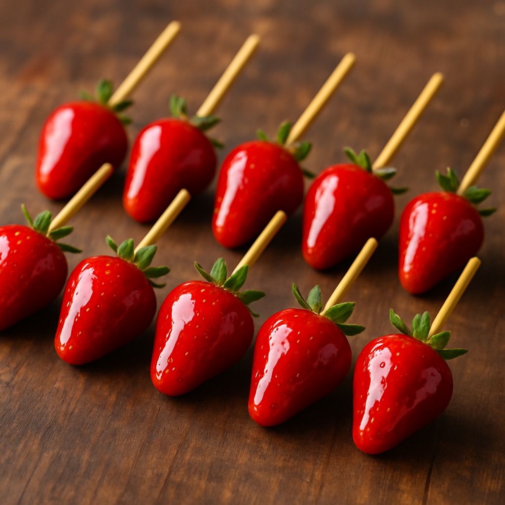 Morangos preparados para aula de culinária com tema "Morango do Amor"