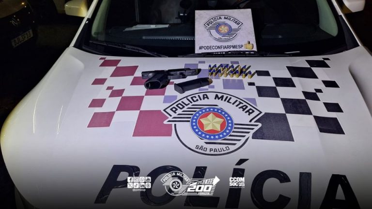 Pistola Glock e munições encontradas pela PM em Guarulhos
