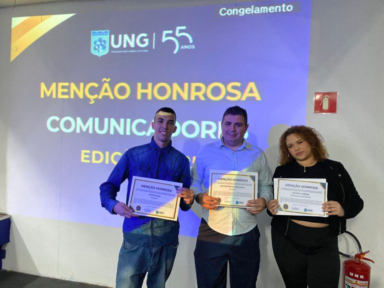Menção honrosa da UNG aos profissionais do GRU Diário, Wellington Alves, Stepan Sena e Jennifer Freire