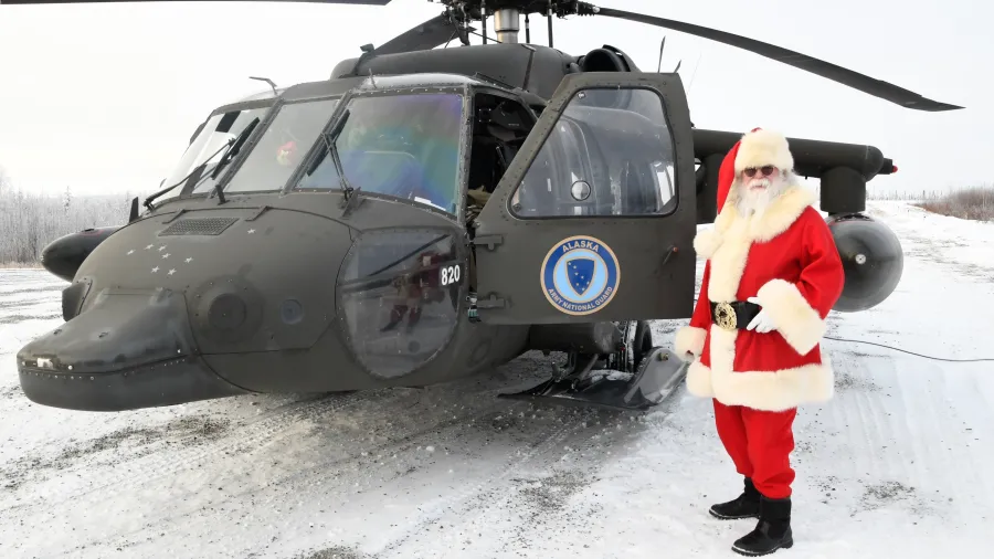 Papai Noel do lado de helicóptero nos EUA